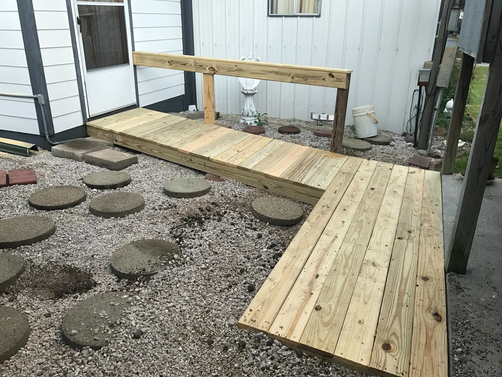 Rebuilt wooden walkway and handrail